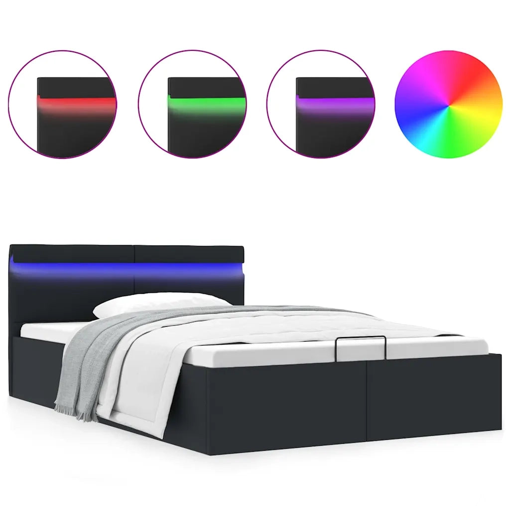 Giroletto Contenitore Idraulico LED Nero Similpelle 140x200 cm