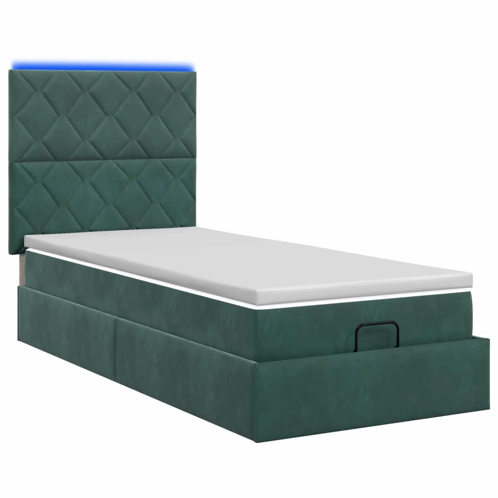 Letto Ottomano con Materasso e LED Verde Scuro 80 x 200 cm 3458340