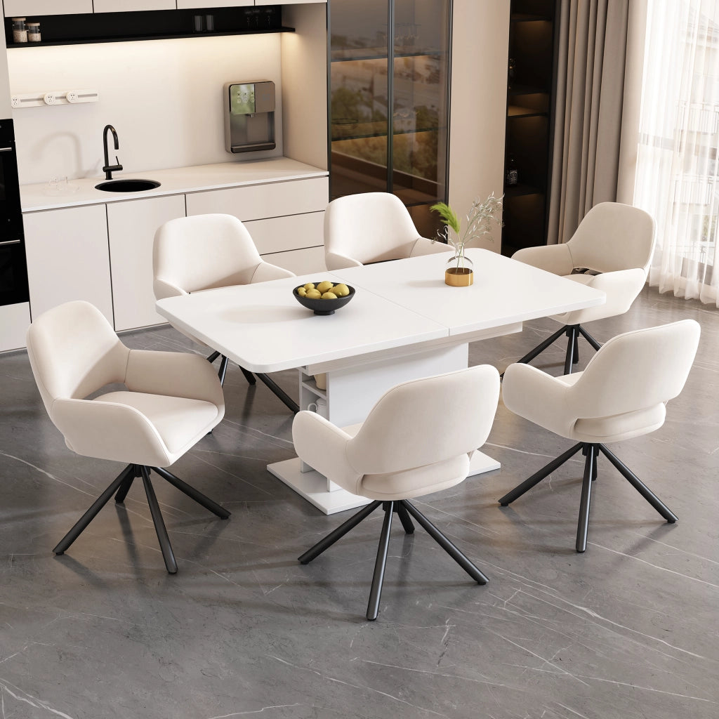 Set di 2 sedie da pranzo girevoli in velluto beige con braccioli
