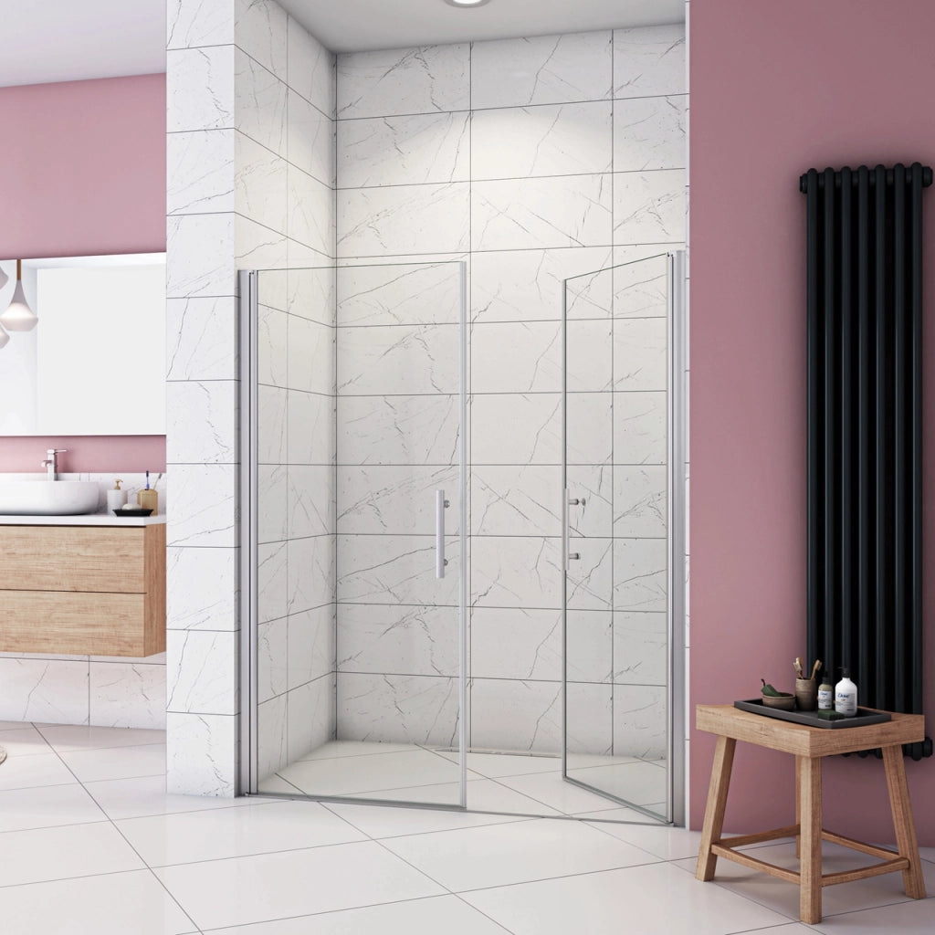 Box Doccia per Nicchia 195 cm Doppia Porta Battente Saloon Vetro Temperato 6 mm Anticalcare Larga 145 cm (70+80: 1418-1458 mm)