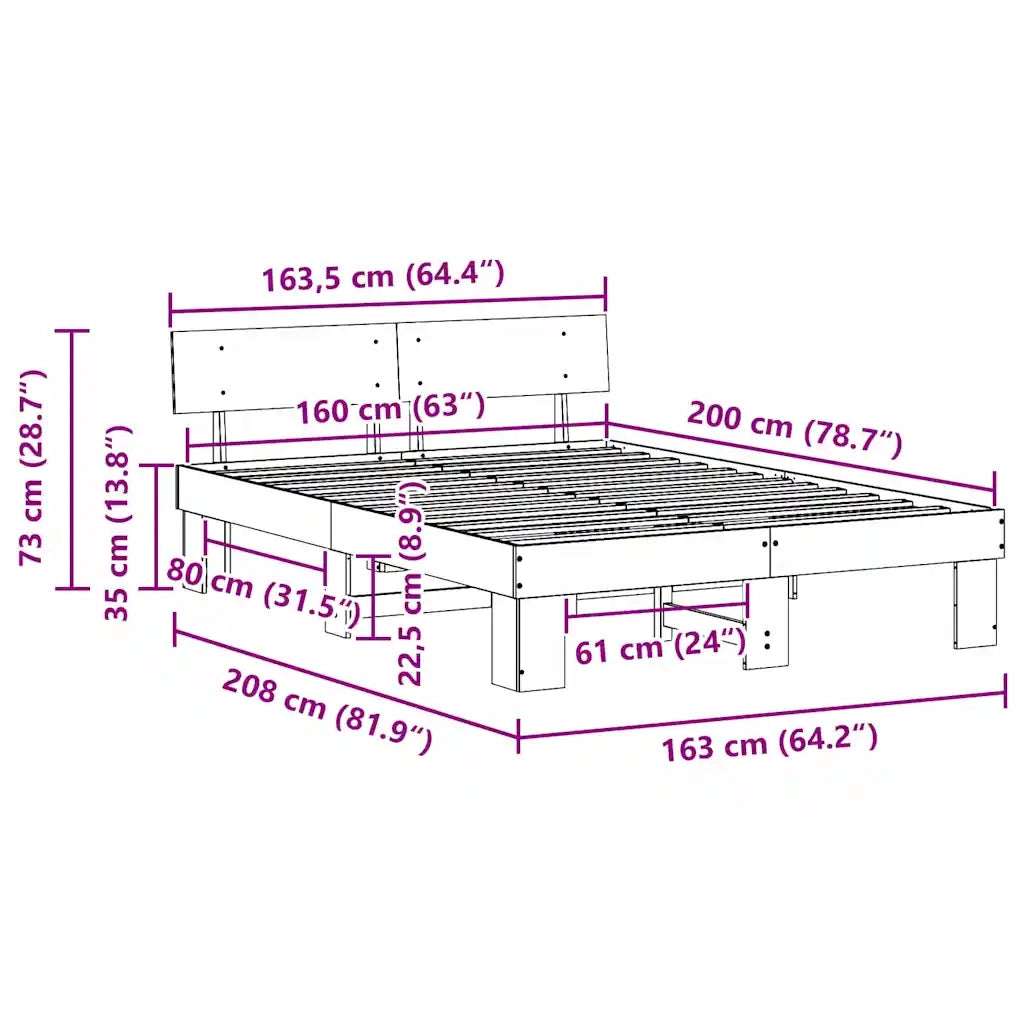 Struttura del letto Marrone cerato 160 x 200 cm Pino massello 872562