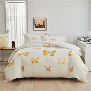 Set di lenzuola da letto 200 x 200 cm, 3 pezzi, bianco oro, farfalla, glitter, set di lenzuola da letto di lusso, microfibra lavorata a maglia, lenzuola da letto reversibili, coperta morbida con chiusura a raccordo e 2 cuscini con fodera