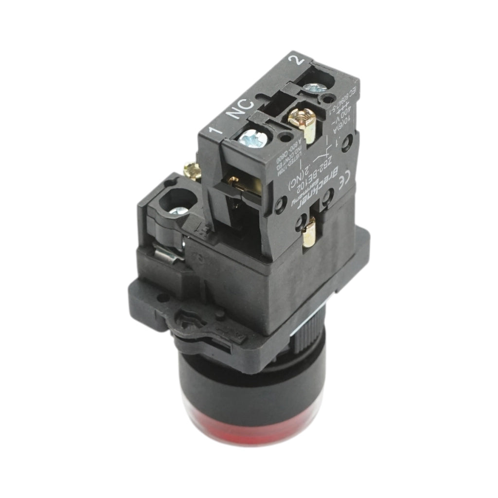 Pulsante indicatore LED rosso con resistenza integrata 1NC, 220V, LAY5 Breckner Germany