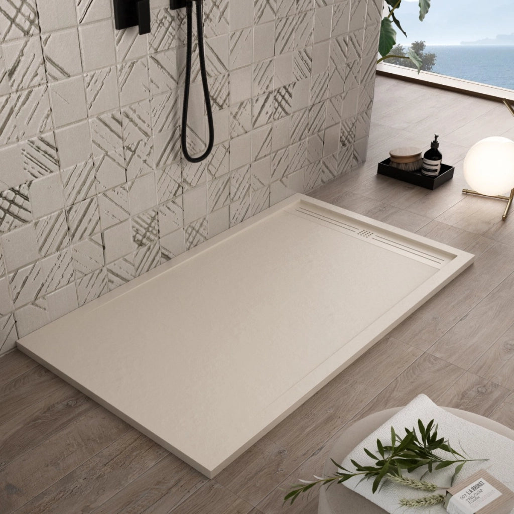 Piatto doccia in marmo resina crema pietra cemento grid, misura 90x150