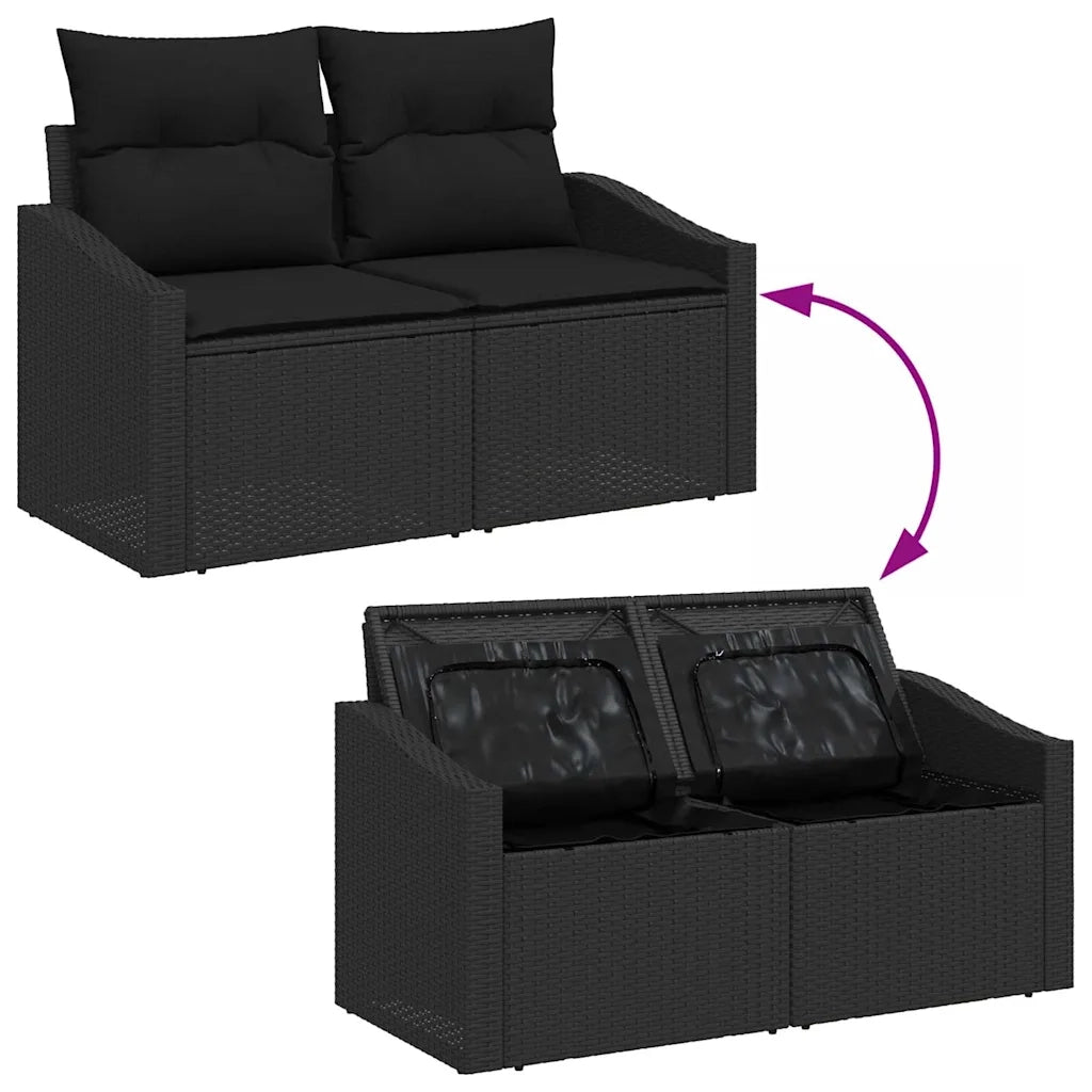 Set Divano da Giardino con archiviazione 8 pcs Nero polyrattan 3356462