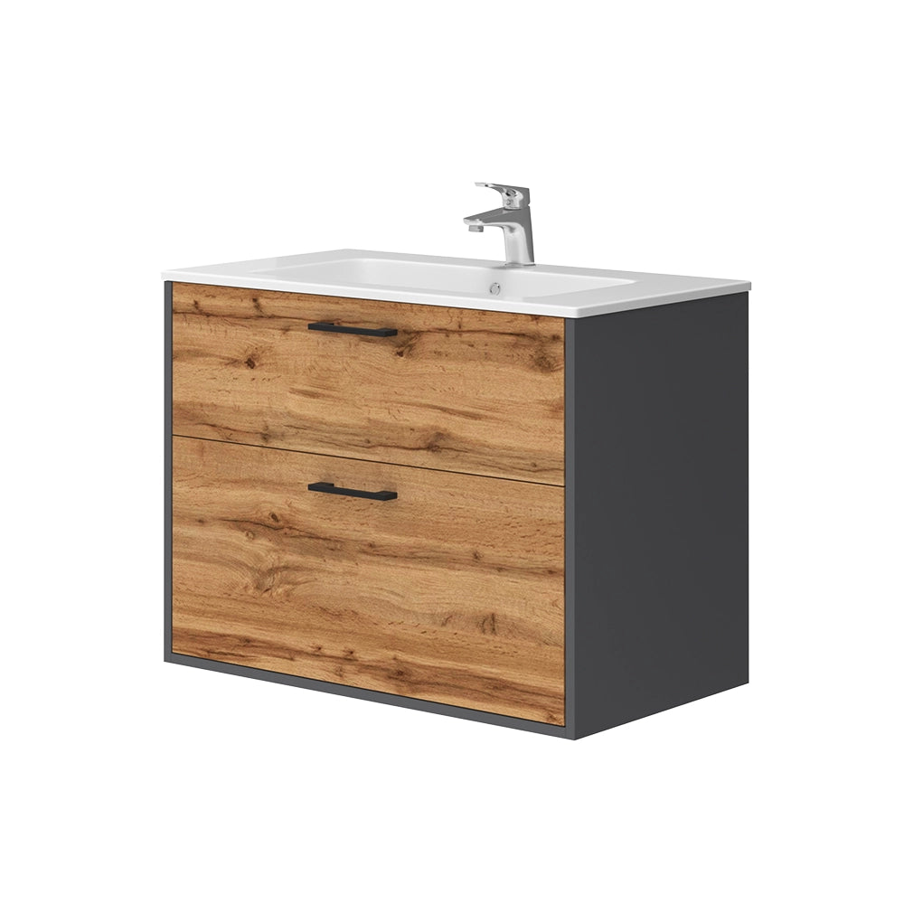 Vicco Set di mobili da bagno Antracite/quercia dorata 80 x 61.5 cm con lavabo