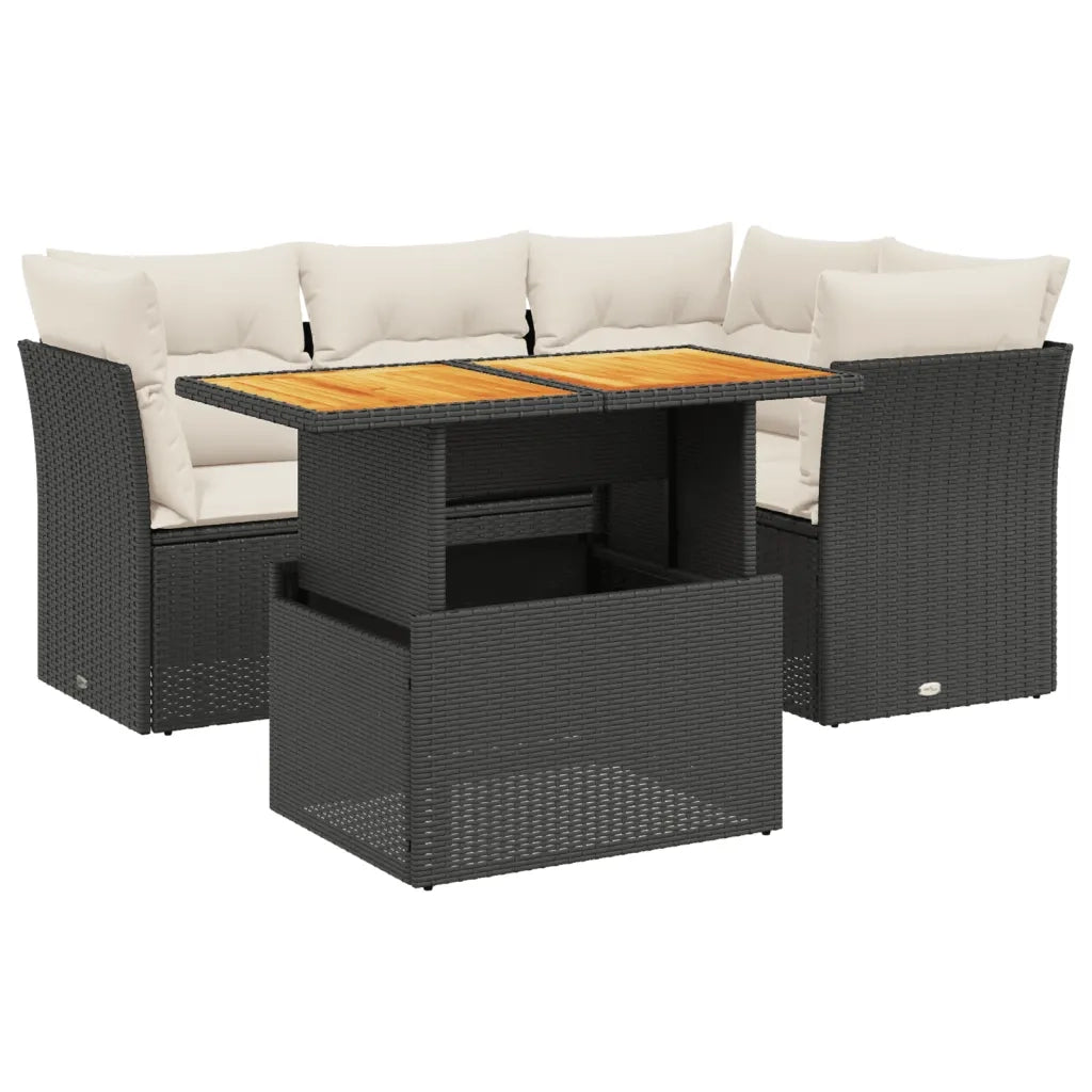 Set Divani da Giardino 5 pz con Cuscini in Polyrattan Nero 3270811