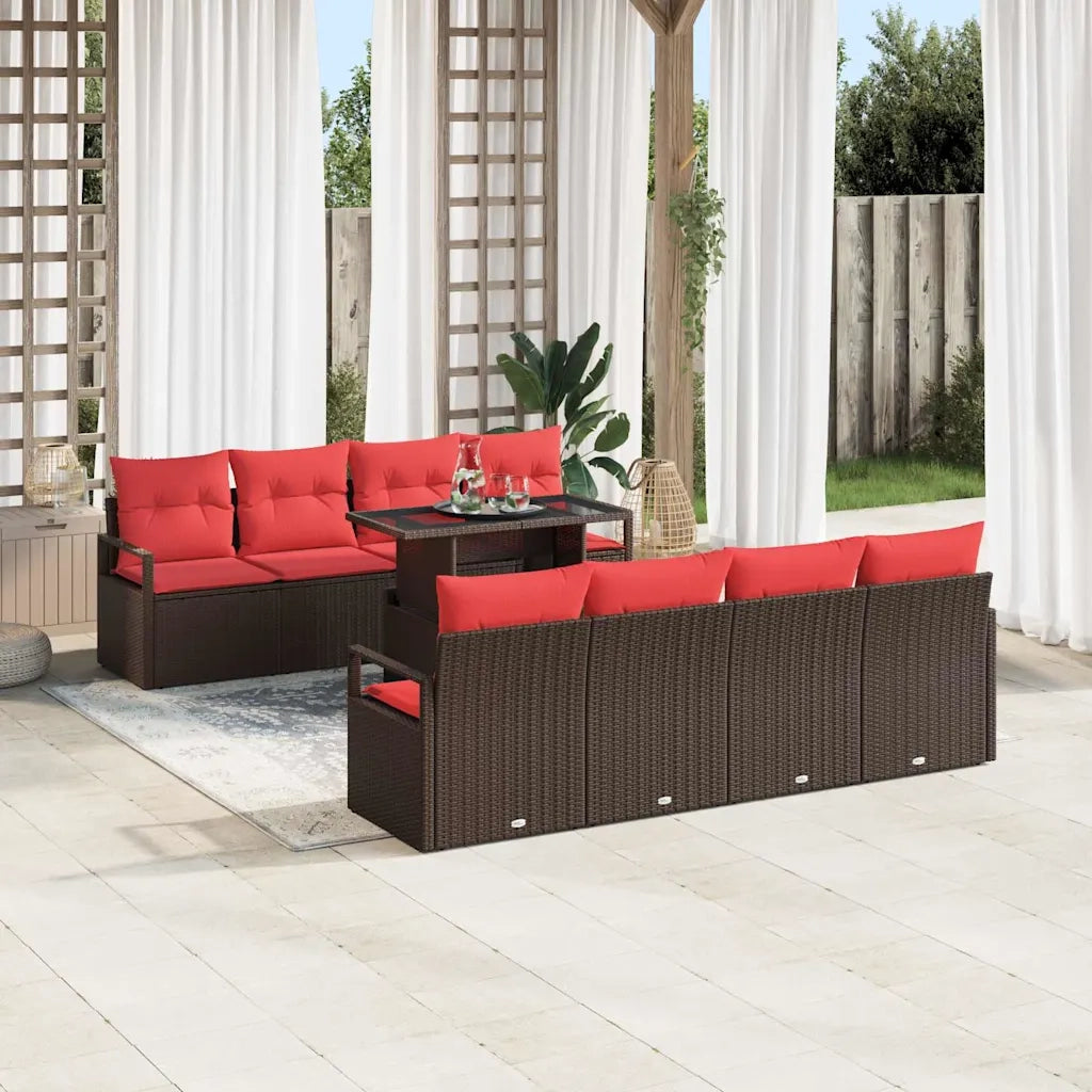 Set Divano da Giardino 9 pcs Marrone e Rosso polyrattan 3348790