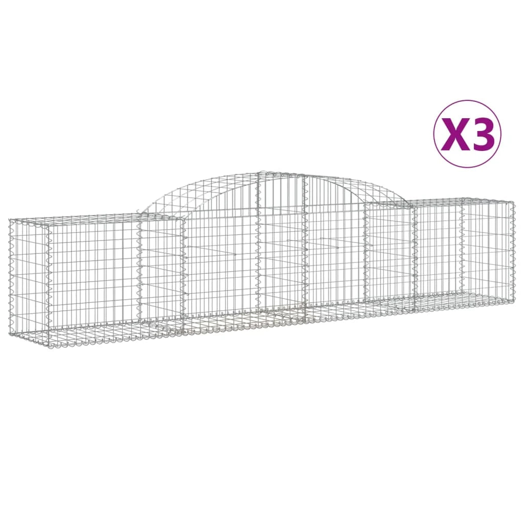 Cestini gabbioni recinzione a gabbia muro di contenimento ad arco 3 pezzi 300 x 50 x 60/80 cm ferro zincato argento 02_0040778