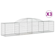 Cestini gabbioni recinzione a gabbia muro di contenimento ad arco 3 pezzi 300 x 50 x 60/80 cm ferro zincato argento 02_0040778
