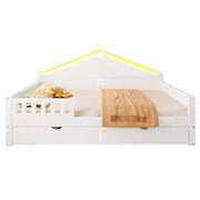 Letto singolo 140×200 cm con 2 cassetti; barra LED; senza materasso; in legno massello e MDF; bianco