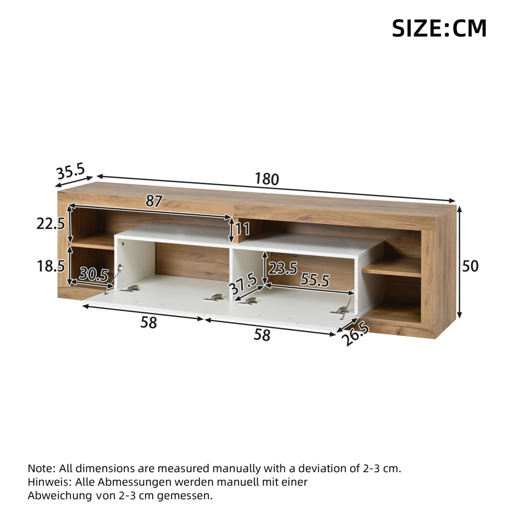 Mobile TV con 2 cassetti e 4 vani; LED controllata da app - per soggiorno - 180×35.5×50 cm - in truciolare - naturale