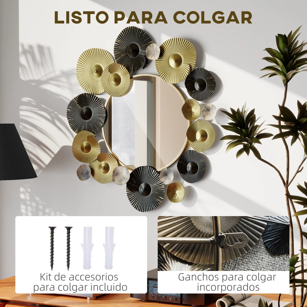 Specchio da Parete con Ganci ¨C Minimal ¨C Nero Dorato 84x84 cm