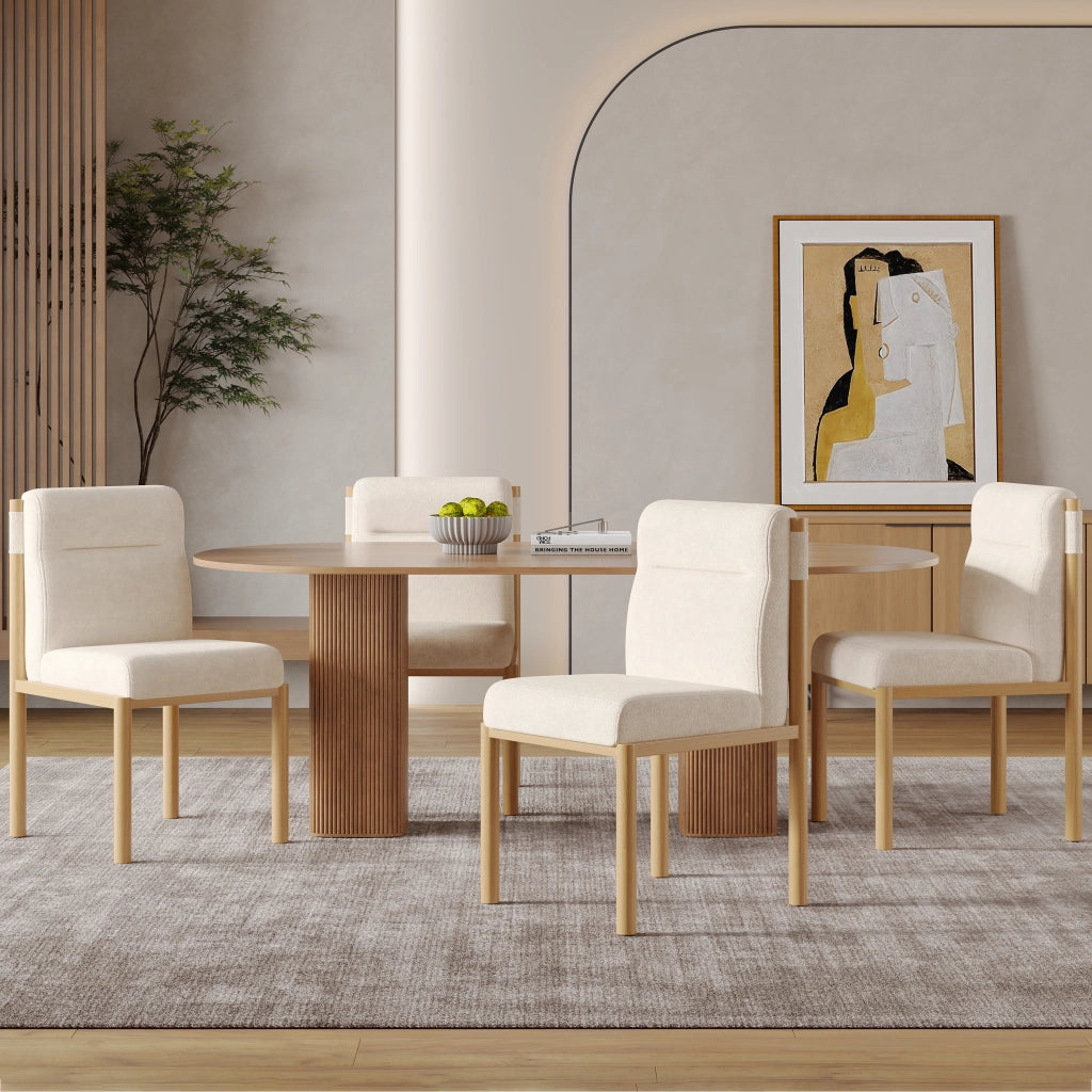 Set 4 Sedie da Pranzo ¨C Xylo ¨C Tessuto Sherpa Beige, Struttura Effetto Rovere, Imbottite
