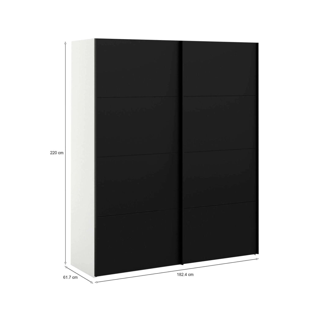 Guardaroba 2 ante Portlouis, Mobile camera da letto, Cabina armadio portabiti, Armadio appendiabiti, 182x62 h220 cm, Nero e Bianco