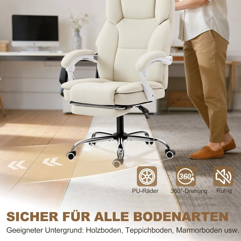 Sedia da ufficio con funzione reclinabile, sedia da scrivania, sedia girevole regolabile in altezza con poggiapiedi, 64 x 73 x 120 cm, beige