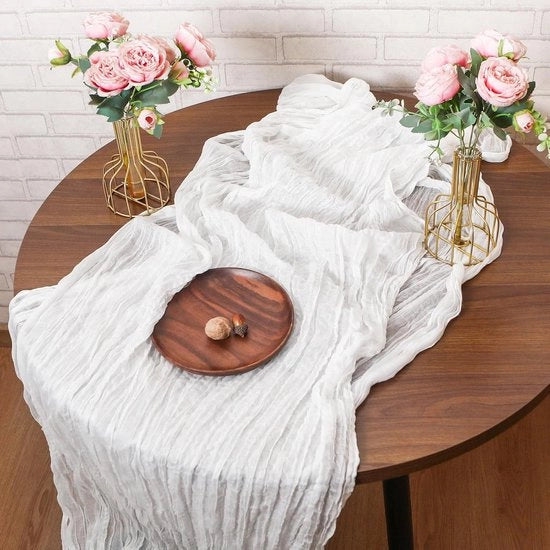 Set di tovaglioli per tavola in gaas stoffato boho rustico semi-trasparente verde salvia 90 x 300 cm - set da 4 pezzi