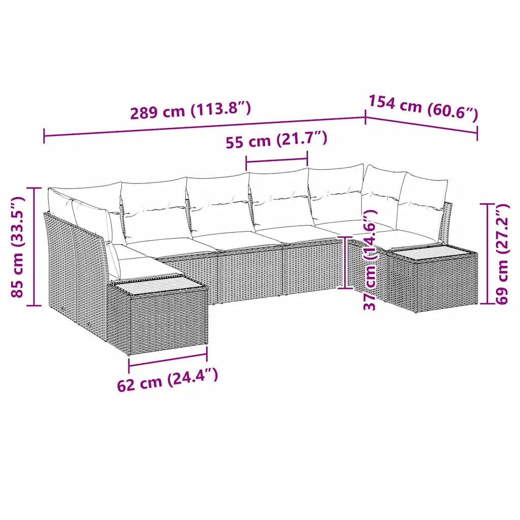 Set Divano da Giardino con cuscino 7 pcs Nero polyrattan 3348158