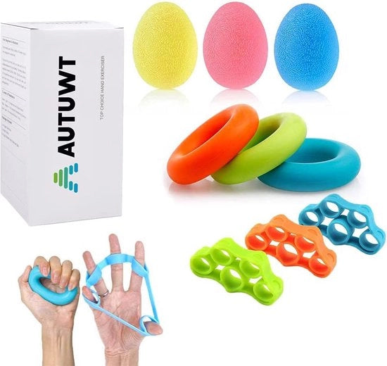 Allenamento delle dita, salita, pallone, allenamento delle mani, allenatore delle mani, set di allenamento delle mani, presa, allenamento di forza, pallone di presa, allenatore delle dita, silicone per rafforzare le dita e i muscoli del braccio (9 pezzi)