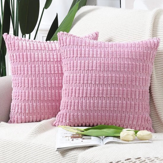 Set di 2 Copricuscini a Corduroy a Scacchi - Decorativo - per Divano, Camera da Letto, Copertura Cuscino - 45x45 cm (Rosso)
