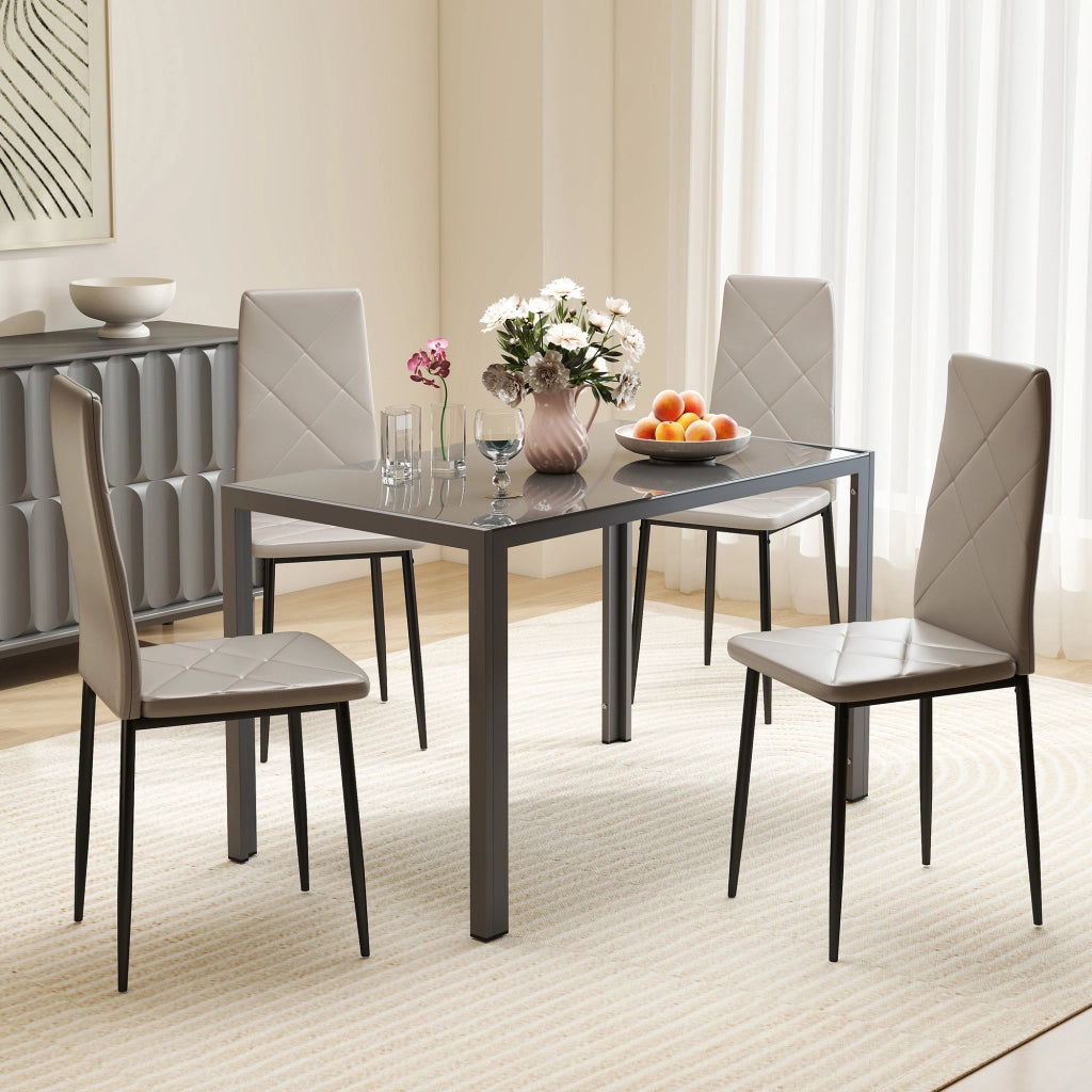 Set 4 Sedie da Pranzo Imbottite ¨C Xylo ¨C Similpelle Grigio Gambe Metallo Schienale Alto 41x50x97cm