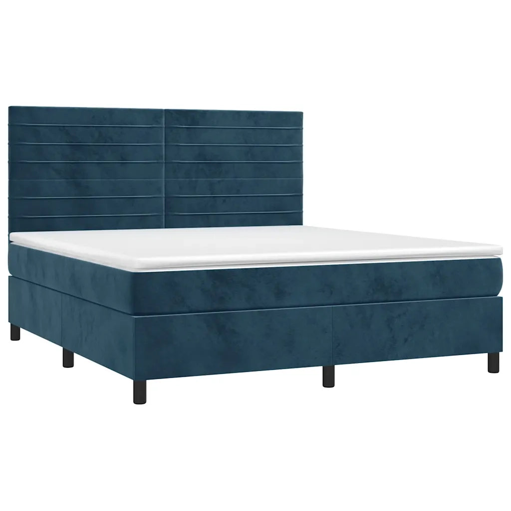 Letto a Molle con Materasso e LED Blu Scuro 160x200 cm