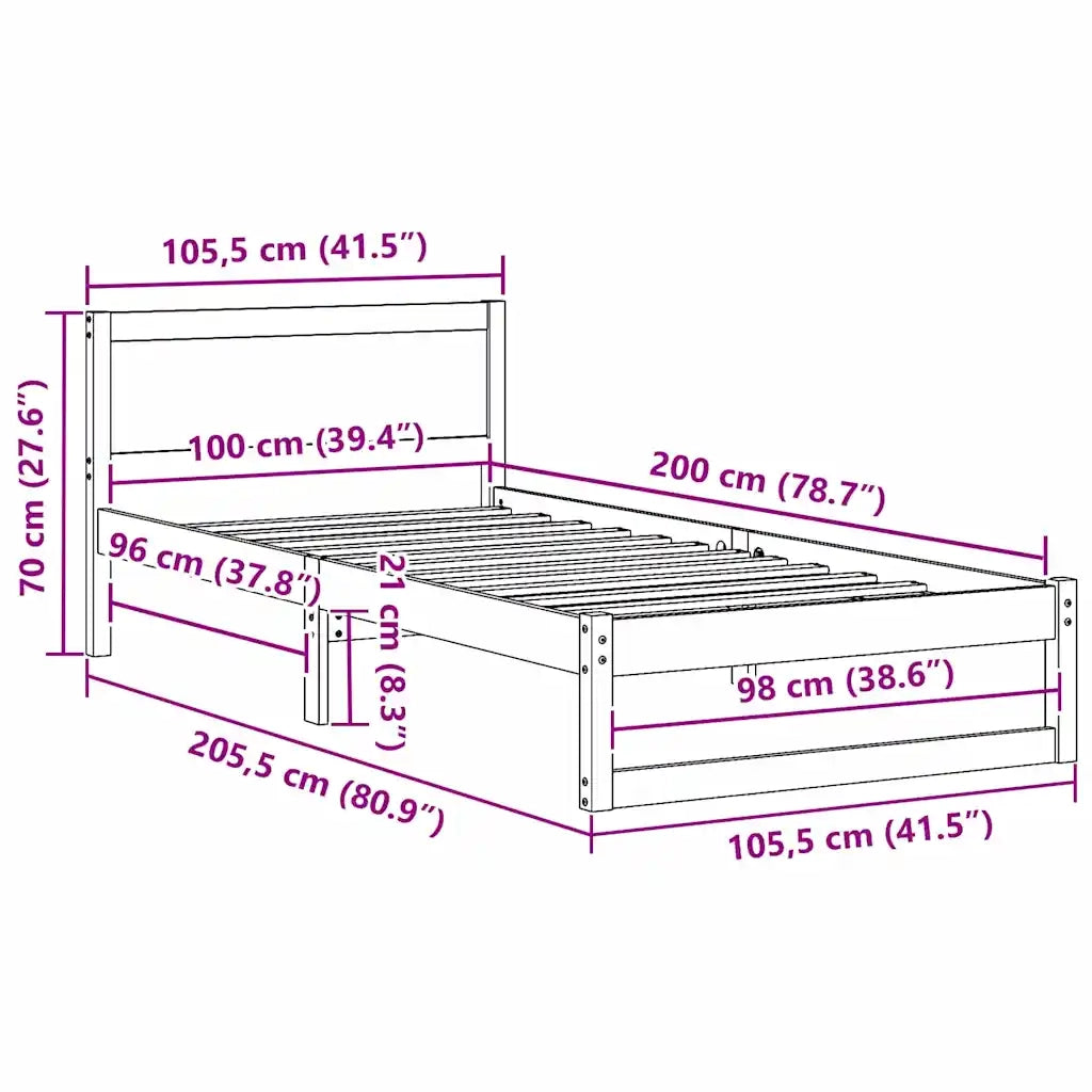 Letto singolo | Letto per adulti | Struttura del letto Bianco 100 x 200 cm Pino massello