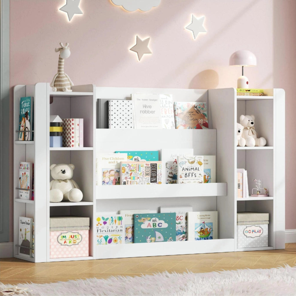 Libreria per bambini con vani aperti e angoli arrotondati in MDF bianco
