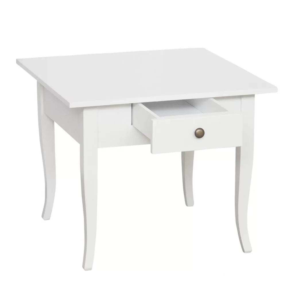 Tavolino quadrato 1 cassetto shabby legno bianco 57x57x52 - Mobili 2G