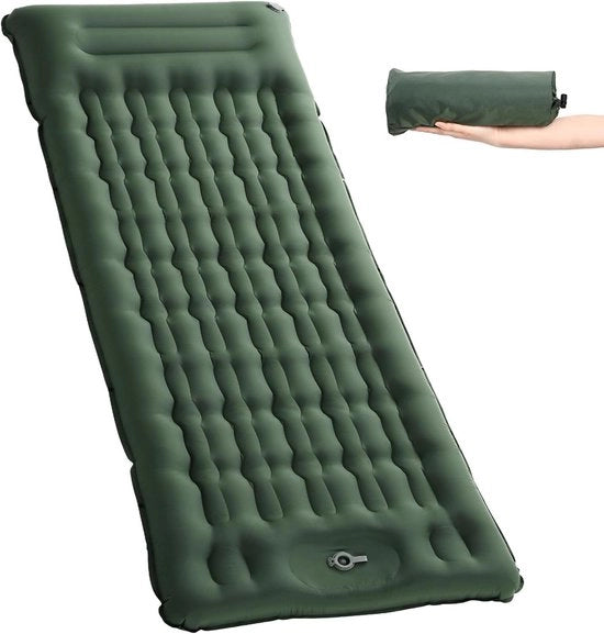 Matrimoniale matressa gonfiabile 11 cm autoinflante - miglioramento del sacco a pelo gonfiabile con pompa a pedale e cuscino per la testa - verde militare