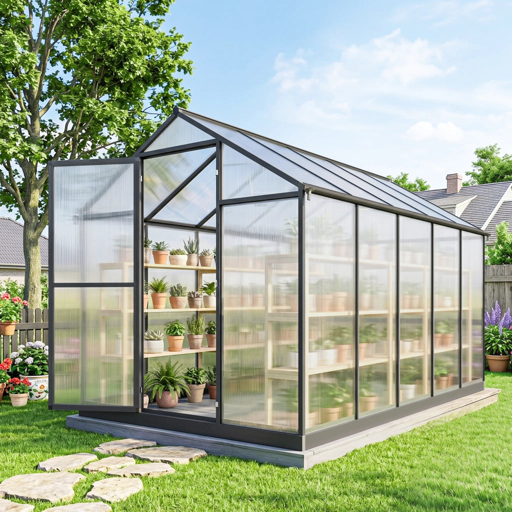 Serra da giardino in alluminio e policarbonato ¨C Xylo ¨C 303x183x195cm con finestre regolabili trasparente