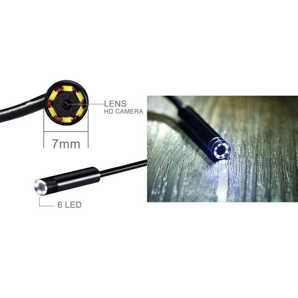 Trade Shop - Telecamera Endoscopica 6 Led Tubo Flessibile Usb 3 Mt Impermeabile Ispezione -