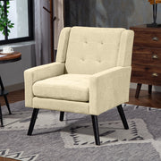 Poltrona imbottita con trapuntatura e seduta ergonomica salvaspazio per soggiorno camera o studio in lino beige