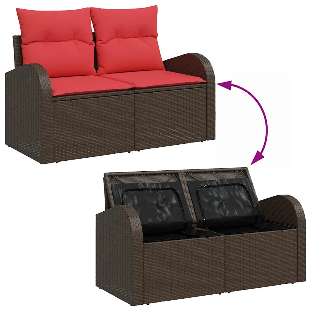 Set Divano da Giardino 5 pcs Marrone e Rosso polyrattan 3354703