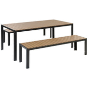 Set da Pranzo da Giardino Tavolo Rettangolare 2 Panche Telaio Alluminio anodizzato Legno Chiaro e Nero esterno terrazzo