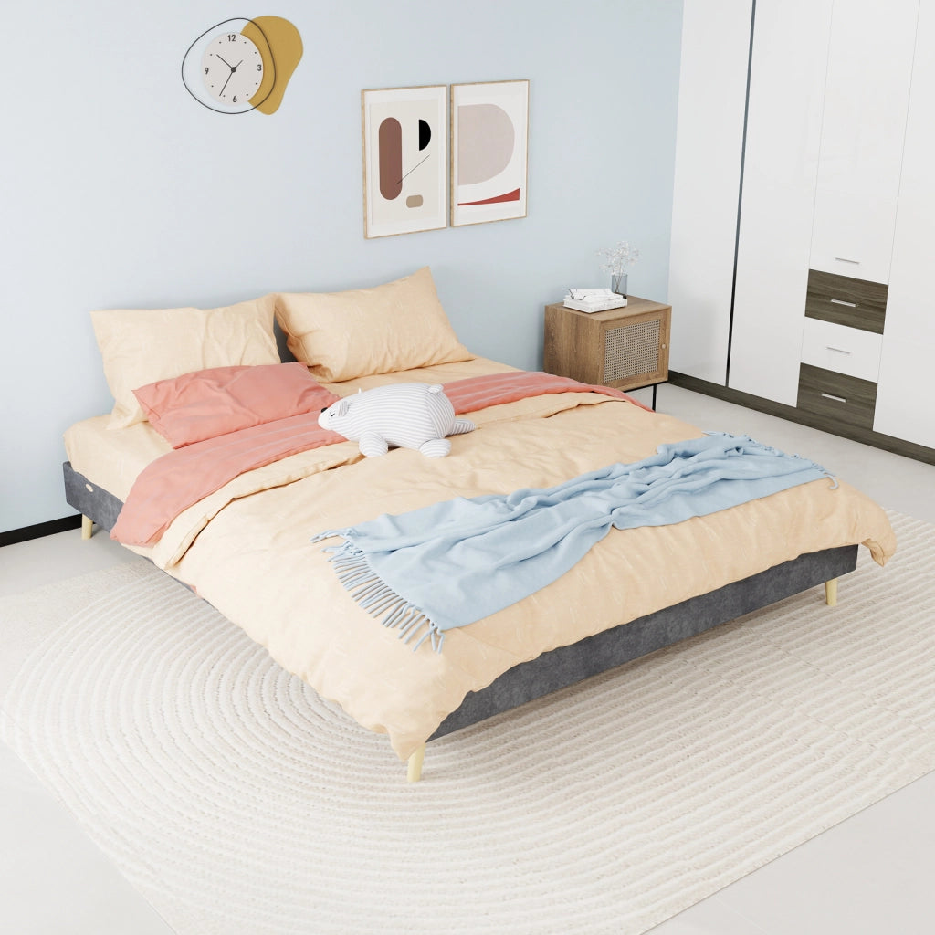 DESMIU Letto matrimoniale 160 × 200 cm 2 posti in velluto olandese, con spazio di stoccaggio, senza materasso, grigio