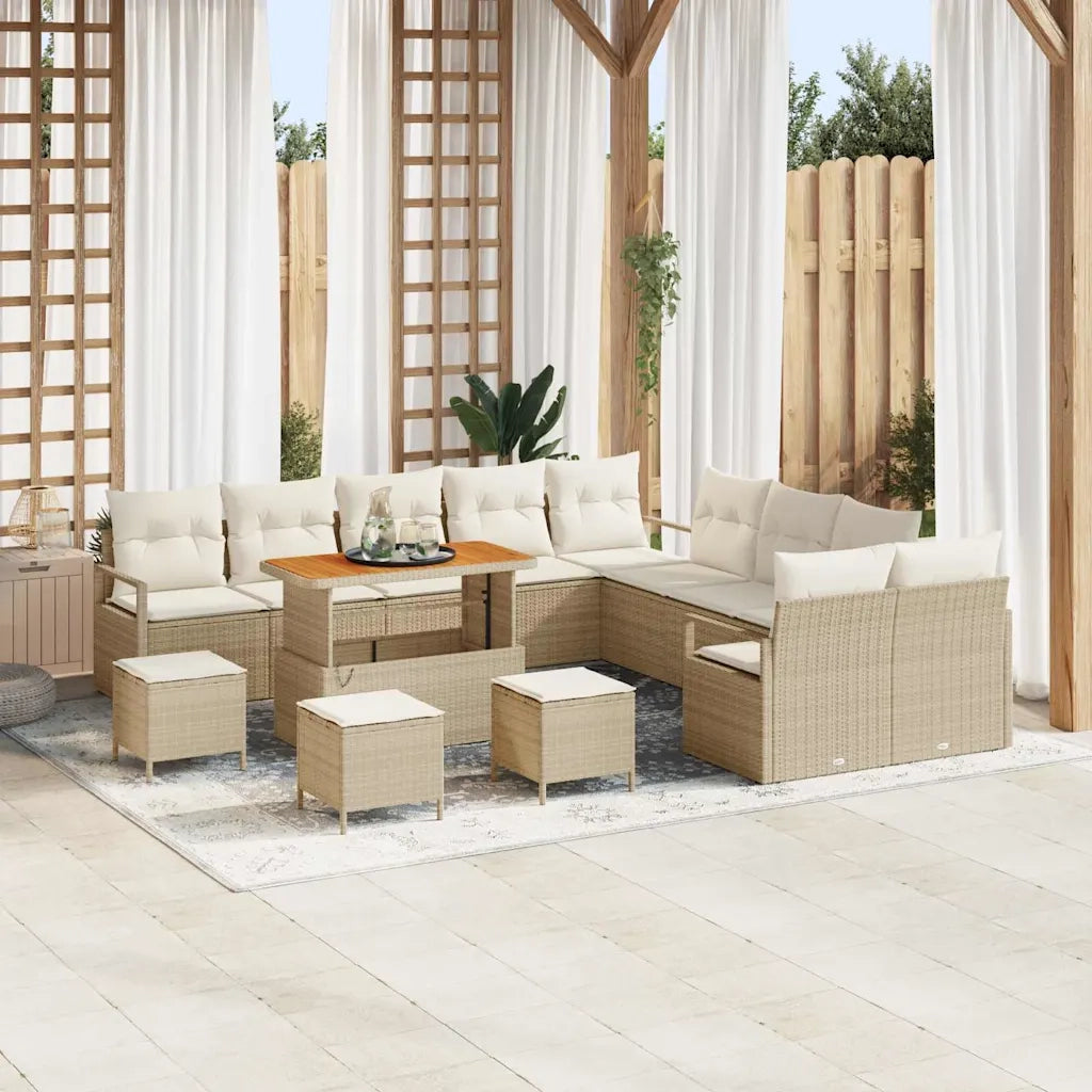 Set Divano da Giardino con cuscino 14 pcs Beige e Crema 3364541