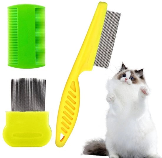 Kit di spazzole per pulci - 3 pezzi - Spazzola per pulci - Manubrio antiscivolo - Cura degli animali - Progettazione shock-resistente