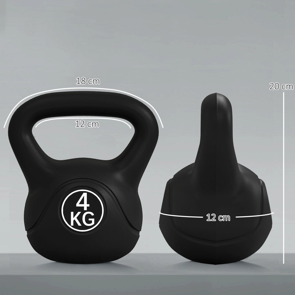 Kettlebell 4 kg ¨C Xylo ¨C Base Piatta, Impugnatura Larga, Riempimento Sabbia 18x12x20 cm Nero