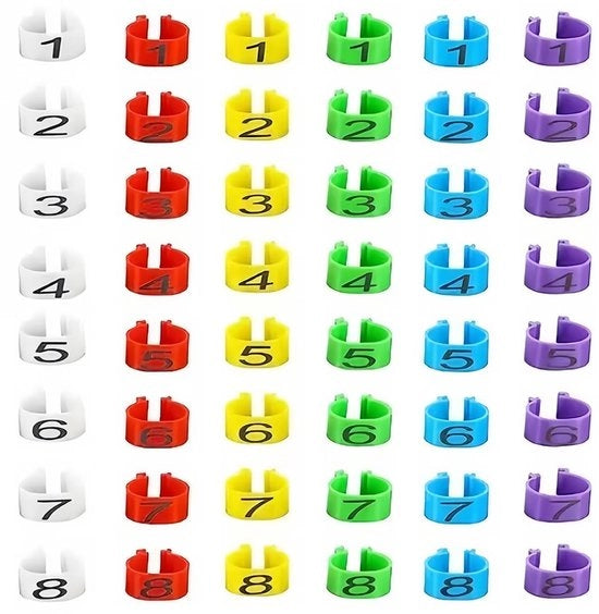 Ringhiere per artiglio di pollo 48 pezzi - Ringhiere per polli - Identificazione multicolore - Clip numerate - Materiale plastico resistente - Per polli/tacchini/oca - Ringhiere per polli