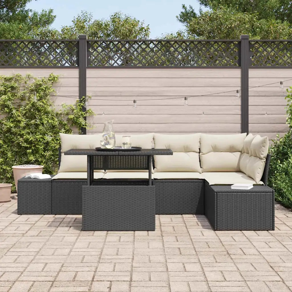 Set Divano da Giardino con cuscino 6 pcs Nero Poly Rattan 3349183