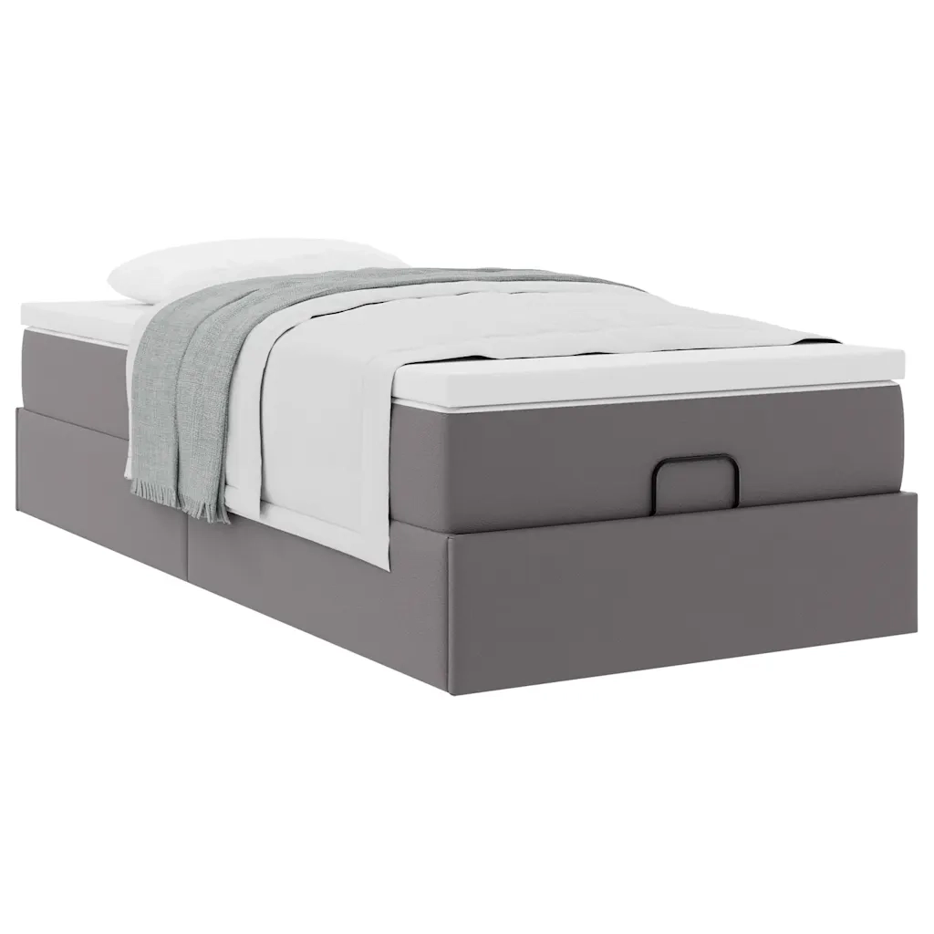 Struttura Letto Pouf con Materasso Grigio 80x200 cm Similpelle 3311009