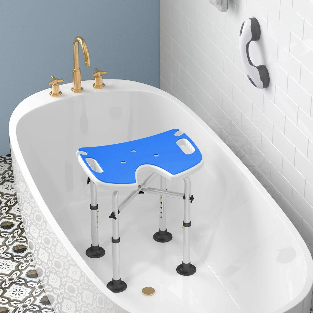 Sgabello da doccia regolabile ¨C Xylo ¨C Altezza 39-51,5 cm con ventose blu scuro