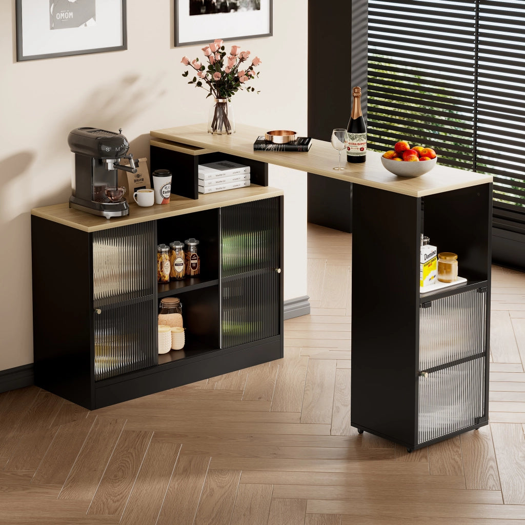 Tavolo Bar Allungabile con Vano ¨C MINIMAL ¨C Nero, Rotondo, Salvaspazio