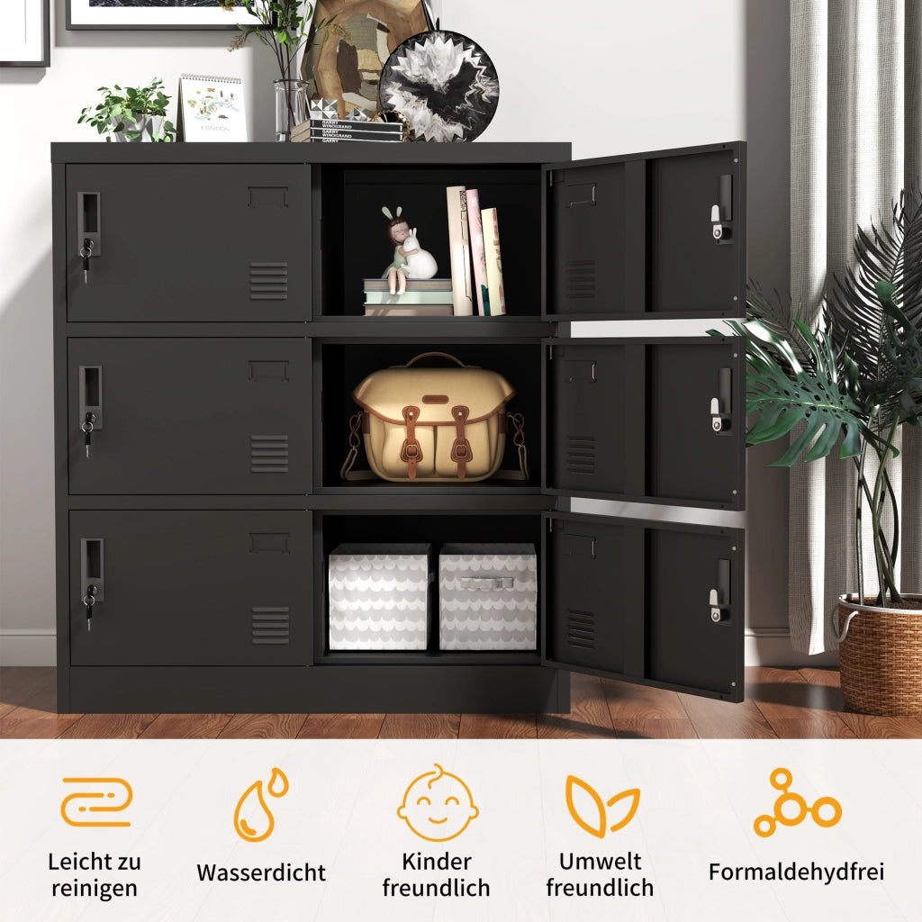 Armadio metallico a 6 ante per ufficio, palestra, scuola e casa - Armadio di sicurezza con fessura per tessere (nero). H 100 cm ¡Á L 90 cm ¡Á P 40 cm