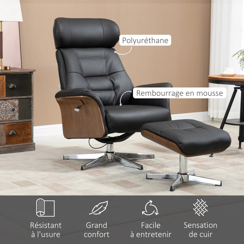 Poltrona Relax Reclinabile con Poggiapiedi ¨C Minimal ¨C Nero 80x84x108cm