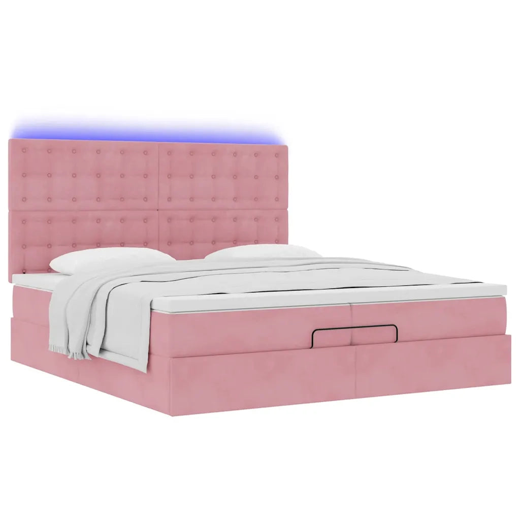 Struttura Letto Pouf con Materassi Rosa 200x200 cm Velluto 3314491