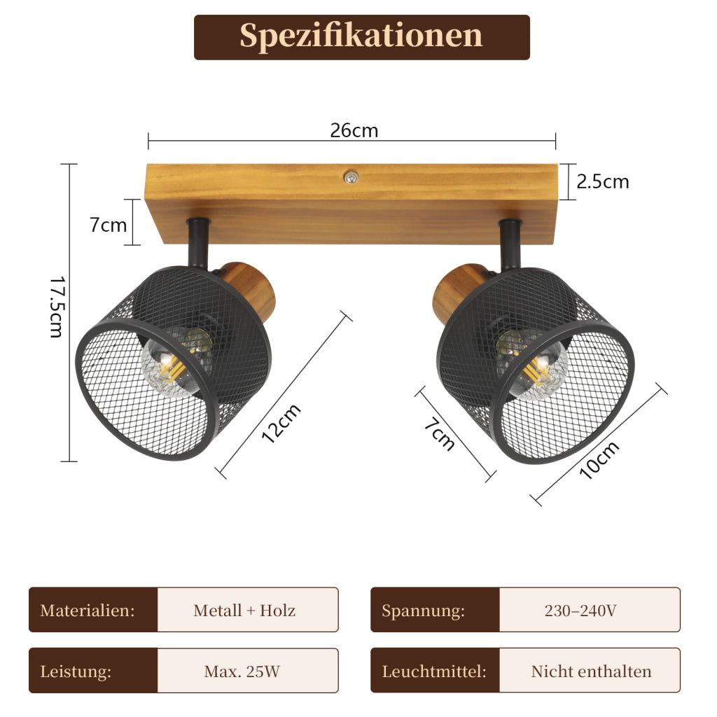 ZMH Faretto da soffitto nero 2 luci E14 stile industriale vintage in metallo ideale per soggiorno lampadine non incluse