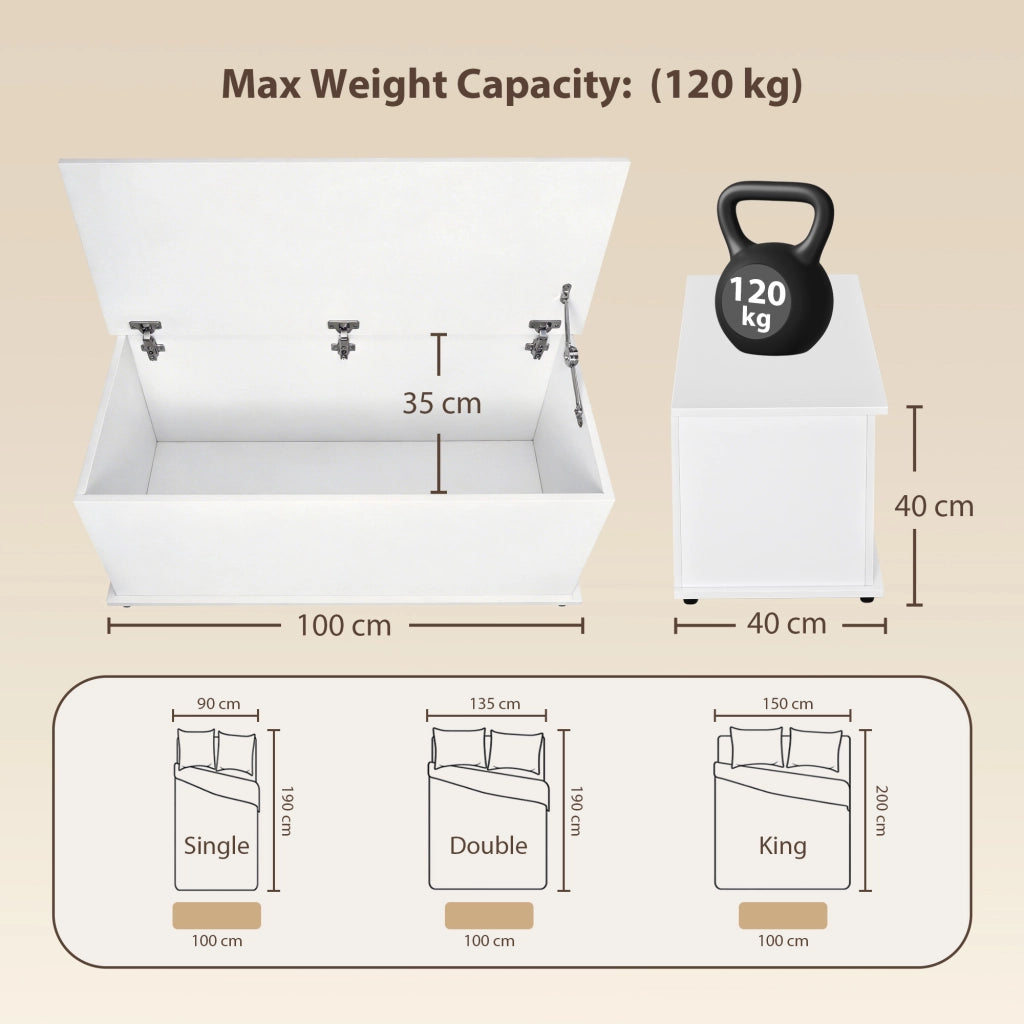 Cassapanca Contenitore in Legno ¨C Minimal ¨C Bianco 100x40x40cm