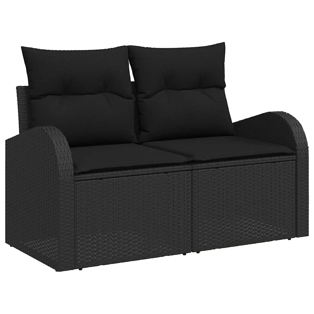 Set Divano da Giardino con cuscino 9 pcs Nero polyrattan